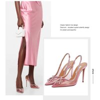 Fashionable Transparent Spike Heel Women's Sandals With Water Diamond Chain Trendy Pointed Toe Stylish Women's Footwear