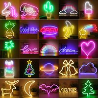 LED Neon Moon Heart Star Creative Night Light Bedroom Decor Battery & USB Powered Multiple Shapes