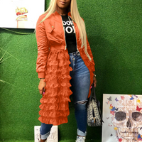 fashion zipper solid jacket + mesh lace skirt coat