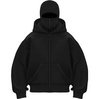 2026 Fashion Zip Up Hoodies Polyester Long Sleeve Loose Flocking Double Layered Hooded Zipper Sweatshirts