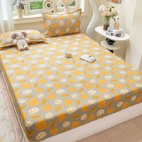 Ultra-Soft Double-Layered Bedding Cap Three-Piece Set Summer Floral Print Wrinkle Fabric Skin-Friendly Mattress Protector Cover