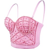 Pearl-Trimmed Corset Bustier Top – Sexy Boned Cami With Adjustable Straps & Lace Detailing