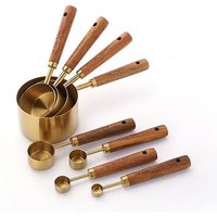 Gold-Plated Stainless Steel Measuring Cups And Spoons With Rosewood Handles, Eight-Piece Set Of Kitchen Baking Tools