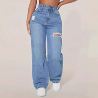 European American Washed Denim Pants Holes