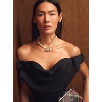 Vivienne Large sized Saturn Single layer Pearl Necklace Silver Studs Full Diamonds Model XTH029