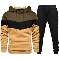 Men's Clothing stitching sweater hoodie trousers suit plus velvet warm sweatshirt pullover suit