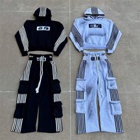 2026 European USA Style Tracksuits Long Sleeve Hooded Sweatshirts + Lace Up Double Waist Cartoon Print Splicing Two Piece Sport Sets