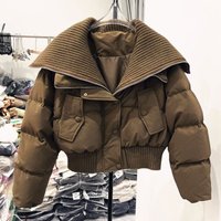 Clothing cotton jacket short style high waist large lapel fashionable high end pure versatile winter warm coat
