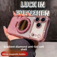 Advanced Gradient Sparkling Diamond Suitable IPhone 18 Pro Phone Case Magnetic Mirror Holder Apple 17 16 Anti Drop