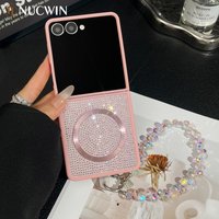 Bling Glitter Magnetic Charge Phone Case Samsung Galaxy Z 6 5 4 3 Flip 7 Shockproof Wrist Strap Cover