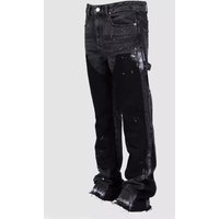 Pantalones de trabajo para hombre, ropa de trabajo moderna, pantalones acampanados de mezclilla con parches elásticos.