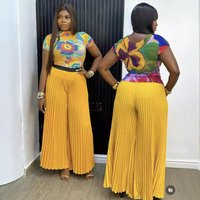 Clothing summer African cross border pleated print short sleeved wide leg pants two piece suit