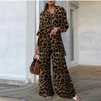 Clothing Autumn Fashion Tops Leopard Print Pants Casual Loose Suit