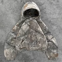 Y2K Retro Zip Up Hoodies Camouflage Pattern Zipper Sweatshirt High Street Hip Hop Streetwear Oversized Camo