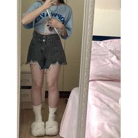 Pear shaped figure high waisted denim shorts summer plus fat mm thin line hot pants