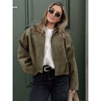 Women's Clothing Flannel-Lined Bomber Jacket – Oversized Aviator Coat With Lapel Collar (Spring Streetwear, 9 Colors)