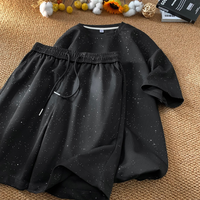 Men’s Clothing Black Casual Sports Suit Full Of Stars Design Loose T Shirt Shorts Two Piece Suit