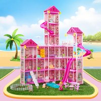 Casa de muñecas con castillo de princesa para madres e hijos, juguete para niñas, casa de muñecas DIY con piscina y balcón, villa multihabitación,