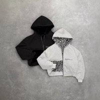 Autumn Winter Hooded Sweatshirt Reversible Retro Leopard Print Zipper Hoodie Loose Top