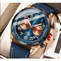 Men Quartz Nylon Leather Strap Man Wristwatch Waterproof Luminous Chronograph Date Men’s Watches