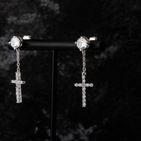 FOUR CLAW Diamond Cut Cross Earrings Long Chain