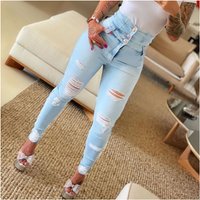 Women's Fashion High-waisted Ripped Skinny Denim Pants