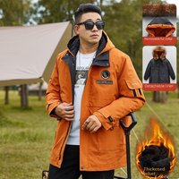 Men’s Detachable-Lining Oversized Parka – 3-in-1 Winter Coat For Big & Tall (4XL-10XL, Black/Orange, Fur Hood Option)