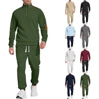 Casual Sportswear Set Long Sleeve Stand Collar Top & Jogger Pants Jacquard Design Outdoor & Streetwear 