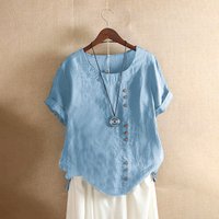 Women's Clothing Top large size casual loose cotton and linen T-shirt cotton and linen women