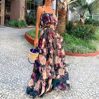 Clothing Two piece Dress Suspender Top Lotus Leaf Long Skirt Suit
