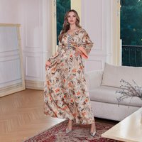 Elegant Printed Abaya Dress – Modest Loose-Fit Muslim Long Robe With Middle Eastern Floral Pattern – Dubai Saudi Arabian Style Gown