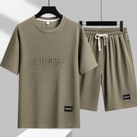 Clothing Round Neck Solid Short Sleeved Top Drawstring Shorts Casual Two Piece Suit