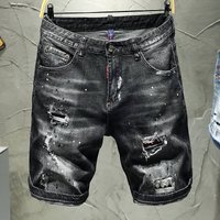 Men's Clothing 25 New Denim Shorts Cotton Elastic Black And Gray Ripped Jeans