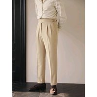 Men's Clothing Parisian Style Button Down Suit Trousers British Retro Straight Leg Business Casual Pants Neapolitan Inspired TR Material