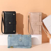 Long Wallet Retro Oil Wax Leather Three fold Wallet Willow Nail Buckle Wallet
