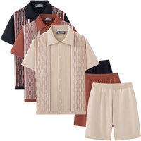 Men's Clothing Men's Cool Silk Jacquard Two Piece Knitted Sweater Casual Polo Shirt Suit
