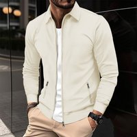 Slim Fit Jacket Solid Waffle Zipper Collar Pocket Detail