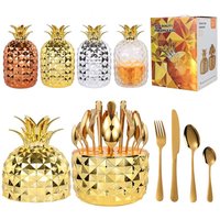 Pineapple Themed 24 Piece Toned Cutlery Set – Playful ABS Handle Stainless Steel Knives Forks & Spoons Tropical Dining & Gift Giving