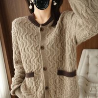 Women's Clothing New Round Neck Knitted Cardigan Women's Loose Sweater Jacket Outerwear Short Tops