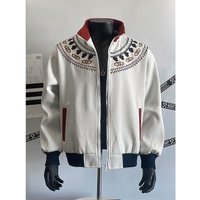 Fair Isle Knit Zip Up Jacket – Ethnic Embroidery Stand Collar Coat Contrast Block Design 