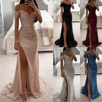 Clothing Export Original Single Collar Sequin Slit Evening Dress Sexy Dress