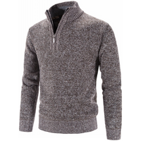 Men's long-sleeved sweater with large zip-up half turtleneck for men