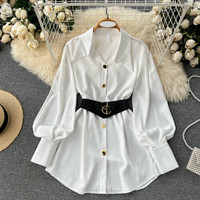 Clothing Unique Petite Lace Up Waist Dress Autumn High End Beautiful Temperament Long Sleeved Shirt Dress