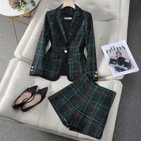  Slim Fit Plaid Suit Jacket & Shorts Set – Stylish High End Office & Casual Outfit 