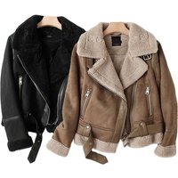 Winter Thick Parka Warm Suede Lamb Fur Wool Jacket Shearling Leather Jackets Outwear Short Motorcycle Biker
