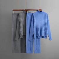 clothing hollow half turtleneck sweater set solid loose warm pullover two piece set