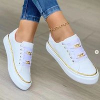 Large Sports Style Shoes Chain Detail Thick Bottom Flat Casual Lace Up Footwear Round Toe Mesh Upper