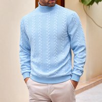 Men's Chunky Knit Sweater - High Neck Cable Knit Pullover For Autumn & Winter (White/Light Grey/Black/Light Blue/Orange/Khaki)