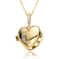 Love Heart Shaped Photo Box Album Love Moon Five Pointed Star Micro Inlaid Pendant Opening And Closing Necklace Copper Gold Plated
