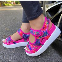 Women's shoes large-size thick-soled wedge sandals summer new thick-soled beach shoes color printing sports sandals
